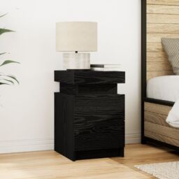 Berkfield Home Bedside Cabinet with LED Lights Black Oak 35x39x55 cm - Size: 35 x 39 x 55 cm - thumbnail 1
