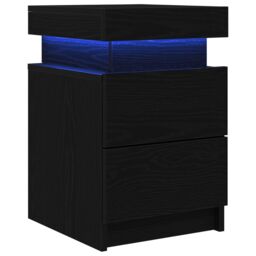 Berkfield Home Bedside Cabinet with LED Lights Black Oak 35x39x55 cm - Size: 35 x 39 x 55 cm - thumbnail 2