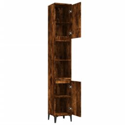 Berkfield Home Bathroom Cabinet Smoked Oak 30x30x190 cm Engineered Wood in Brown - Size: 30 x 30 x 190 cm - thumbnail 6