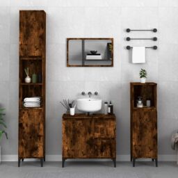 Berkfield Home Bathroom Cabinet Smoked Oak 30x30x190 cm Engineered Wood in Brown - Size: 30 x 30 x 190 cm