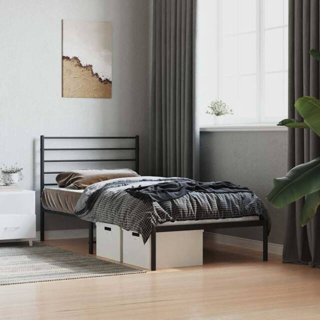 Berkfield Home Metal Bed Frame with Headboard Black 90x190 cm Single - image 1