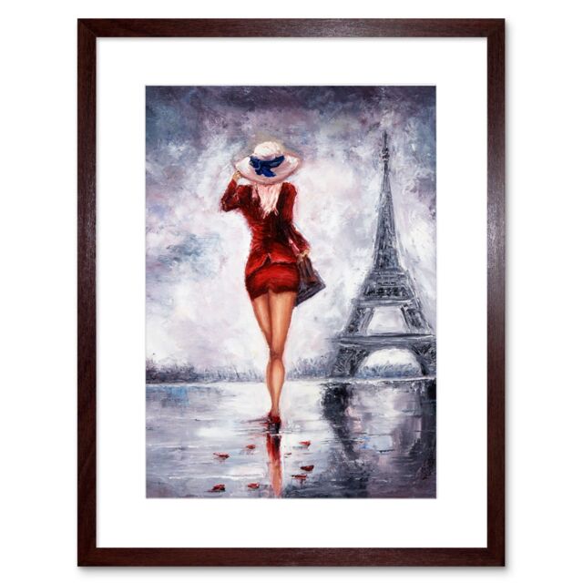 "Artery8 Wall Art Print Lady Wearing Red in Paris Art Framed 9x7 inch in Brown - Size: W7"" x H9""" - image 1