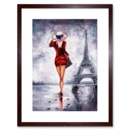 "Artery8 Wall Art Print Lady Wearing Red in Paris Art Framed 9x7 inch in Brown - Size: W7"" x H9""" - thumbnail 1