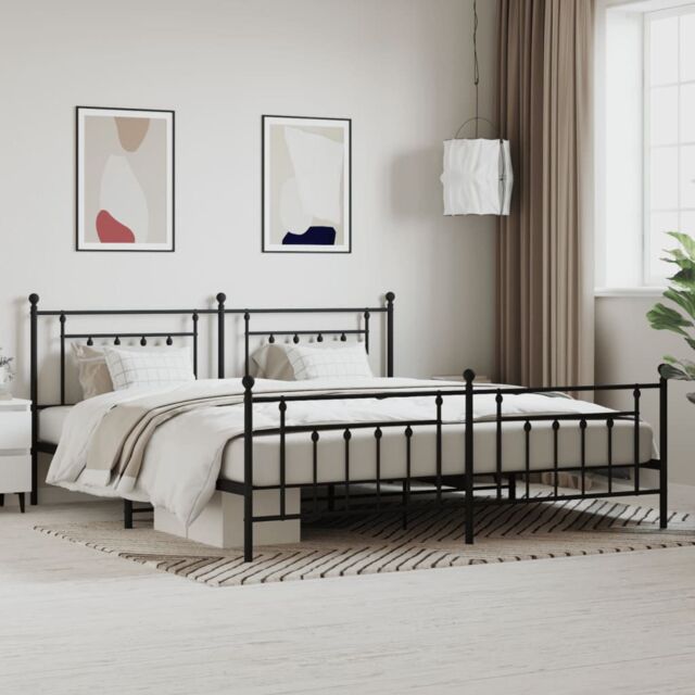 Berkfield Home Metal Bed Frame with Headboard & Footboard Black 200x200 cm - image 1