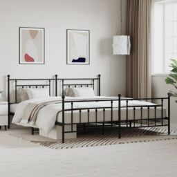 Berkfield Home Metal Bed Frame with Headboard & Footboard Black 200x200 cm - thumbnail 1