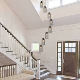 Garwarm 8 Light Modern Caged Pendant Light Long Staircase Chandelier in Black - thumbnail 5