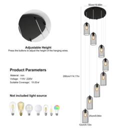 Garwarm 8 Light Modern Caged Pendant Light Long Staircase Chandelier in Black - thumbnail 9