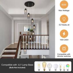 Garwarm 8 Light Modern Caged Pendant Light Long Staircase Chandelier in Black - thumbnail 8