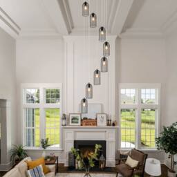 Garwarm 8 Light Modern Caged Pendant Light Long Staircase Chandelier in Black - thumbnail 2