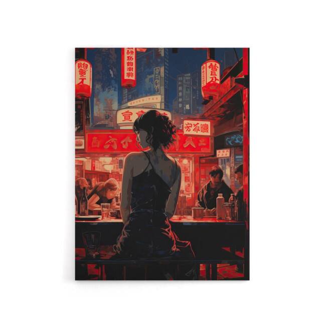 "Artery8 Cyberpunk Jazz Bar Neo Noir Anime Canvas Wall Art Print in Red - Size: W18"" x H24""" - image 1