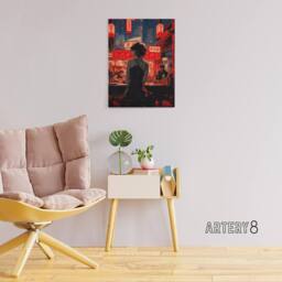 "Artery8 Cyberpunk Jazz Bar Neo Noir Anime Canvas Wall Art Print in Red - Size: W18"" x H24""" - thumbnail 3