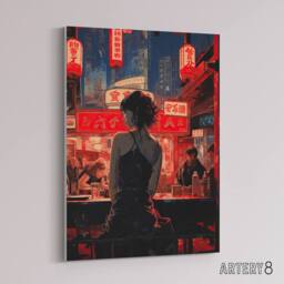 "Artery8 Cyberpunk Jazz Bar Neo Noir Anime Canvas Wall Art Print in Red - Size: W18"" x H24""" - thumbnail 2