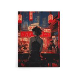 "Artery8 Cyberpunk Jazz Bar Neo Noir Anime Canvas Wall Art Print in Red - Size: W18"" x H24""" - thumbnail 1