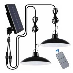 Havendro 2 Heads LED Solar Powered Pendant Hanging Light in Black - thumbnail 1