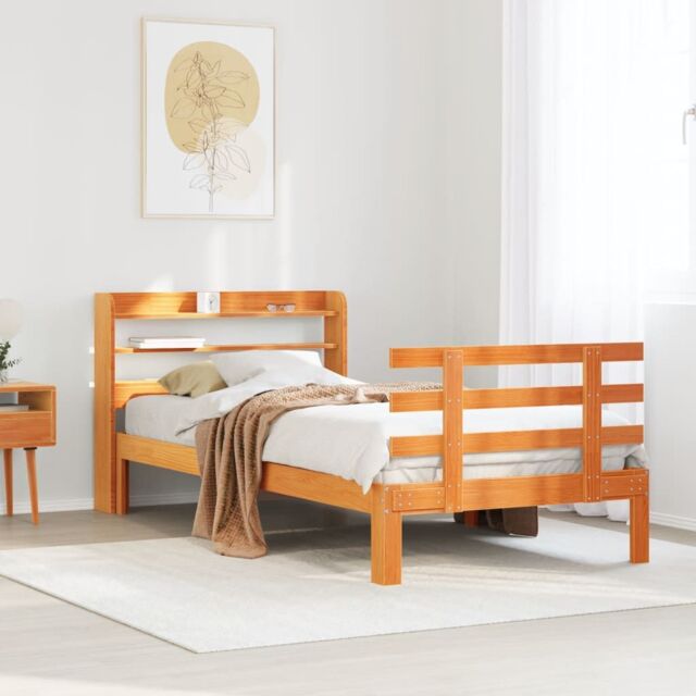 Berkfield Home Bed Frame with Headboard without Mattress Wax Brown 100x200 cm - image 1