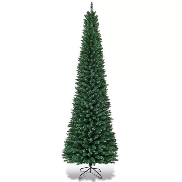 Gymax 7FT Artificial Slim Christmas Tree 210 CM Xmas Decoration Tree for Small Room in Green - image 1