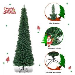 Gymax 7FT Artificial Slim Christmas Tree 210 CM Xmas Decoration Tree for Small Room in Green - thumbnail 3