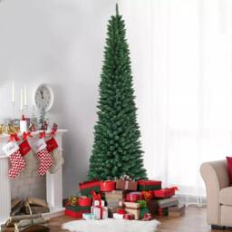 Gymax 7FT Artificial Slim Christmas Tree 210 CM Xmas Decoration Tree for Small Room in Green - thumbnail 6