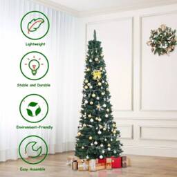 Gymax 7FT Artificial Slim Christmas Tree 210 CM Xmas Decoration Tree for Small Room in Green - thumbnail 5