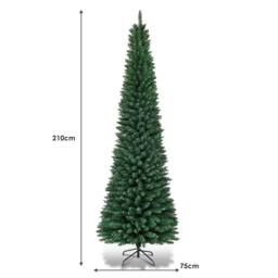 Gymax 7FT Artificial Slim Christmas Tree 210 CM Xmas Decoration Tree for Small Room in Green - thumbnail 2
