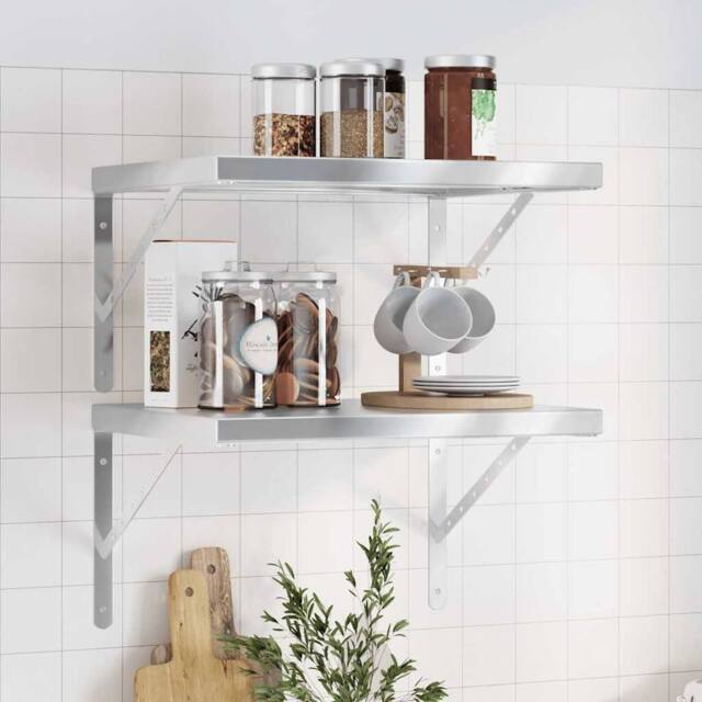 Berkfield Home Wall Shelves 2 pcs 50x40x3 cm Silver Stainless Steel - Size: 50 x 40 x 3 cm - image 1