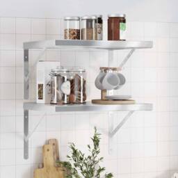 Berkfield Home Wall Shelves 2 pcs 50x40x3 cm Silver Stainless Steel - Size: 50 x 40 x 3 cm