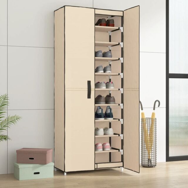 Berkfield Home Shoe Cabinet Cream 60x30x166 cm Fabric in Beige - Size: 60 x 30 x 166 cm - image 1