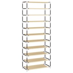 Berkfield Home Shoe Cabinet Cream 60x30x166 cm Fabric in Beige - Size: 60 x 30 x 166 cm - thumbnail 6