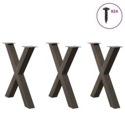 Berkfield Home Modern Dining Table Legs X-Shaped 3 pcs Natural Steel 80x(72-73) in Brown - thumbnail 1