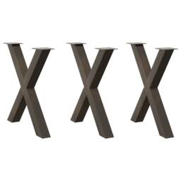Berkfield Home Modern Dining Table Legs X-Shaped 3 pcs Natural Steel 80x(72-73) in Brown - thumbnail 2