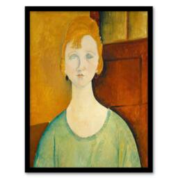 "Artery8 Green Blouse Portrait Modigliani Vintage Framed Wall Art Print in Brown - Size: W12"" x H16""" - thumbnail 1