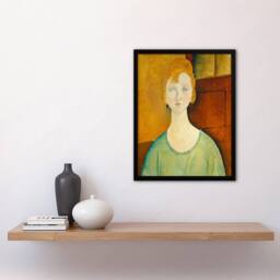 "Artery8 Green Blouse Portrait Modigliani Vintage Framed Wall Art Print in Brown - Size: W12"" x H16""" - thumbnail 4