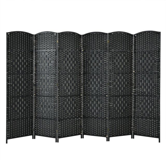 Costway 6 Panel Room Divider Privacy Screen Wall Folding Partition Hand-woven Rattan in Black - image 1