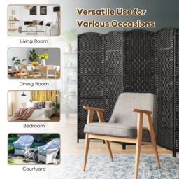 Costway 6 Panel Room Divider Privacy Screen Wall Folding Partition Hand-woven Rattan in Black - thumbnail 8