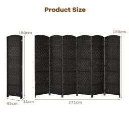 Costway 6 Panel Room Divider Privacy Screen Wall Folding Partition Hand-woven Rattan in Black - thumbnail 2