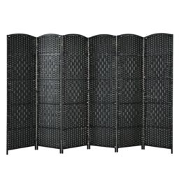 Costway 6 Panel Room Divider Privacy Screen Wall Folding Partition Hand-woven Rattan in Black
