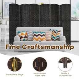 Costway 6 Panel Room Divider Privacy Screen Wall Folding Partition Hand-woven Rattan in Black - thumbnail 6