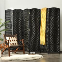 Costway 6 Panel Room Divider Privacy Screen Wall Folding Partition Hand-woven Rattan in Black - thumbnail 3