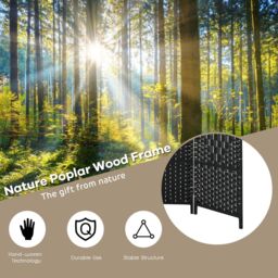Costway 6 Panel Room Divider Privacy Screen Wall Folding Partition Hand-woven Rattan in Black - thumbnail 9