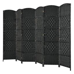 Costway 6 Panel Room Divider Privacy Screen Wall Folding Partition Hand-woven Rattan in Black - thumbnail 4