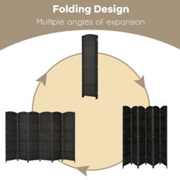 Costway 6 Panel Room Divider Privacy Screen Wall Folding Partition Hand-woven Rattan in Black - thumbnail 7