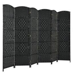 Costway 6 Panel Room Divider Privacy Screen Wall Folding Partition Hand-woven Rattan in Black - thumbnail 5