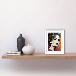Artery8 Wall Art Print Female Retro Glam Glitter Aesthetic Portrait with Polka Dot & Mosaic Pattern Teen Room Artwork Framed 9X7 Inch - thumbnail 2