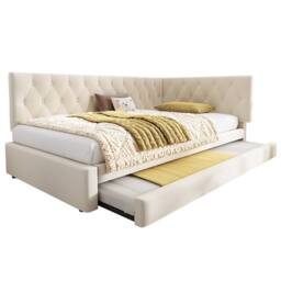 BTM Velvet Daybed with Pull-Out Trundle, for Adults & Kids in Beige - thumbnail 6