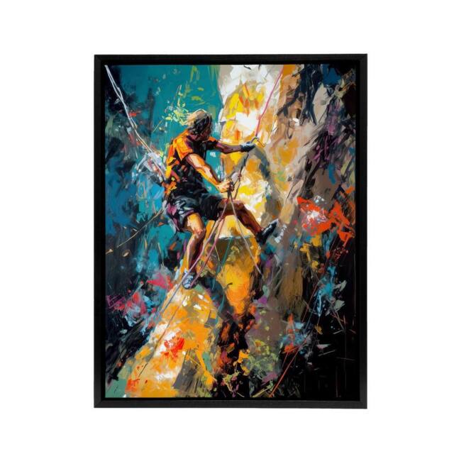 "Artery8 Mountain Cliff Rock Climber Colourful Framed Canvas Wall Art Print - Size: W12"" x H16""" - image 1
