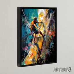 "Artery8 Mountain Cliff Rock Climber Colourful Framed Canvas Wall Art Print - Size: W12"" x H16""" - thumbnail 2