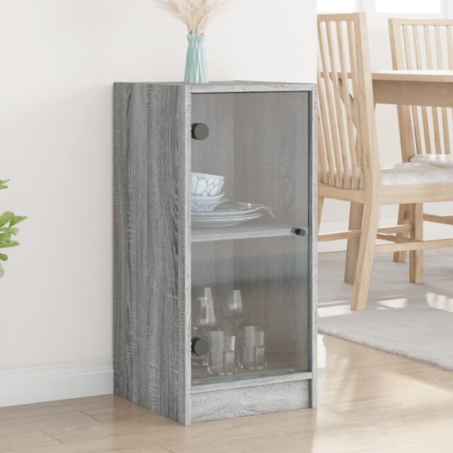 Berkfield Home Side Cabinet with Glass Doors Grey Sonoma 35x37x75.5 cm - image 1