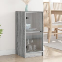 Berkfield Home Side Cabinet with Glass Doors Grey Sonoma 35x37x75.5 cm - thumbnail 1