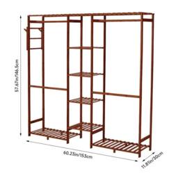 KORVIXA A Teak Brown Open Wardrobe Slatted Storage Shelving - Size: 100 cm - thumbnail 2