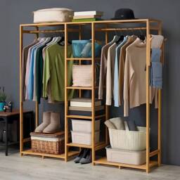 KORVIXA A Teak Brown Open Wardrobe Slatted Storage Shelving - Size: 100 cm - thumbnail 3